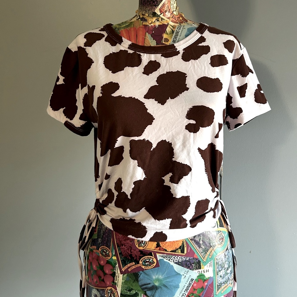 Brown and White Cow Print Crop Top - NWT